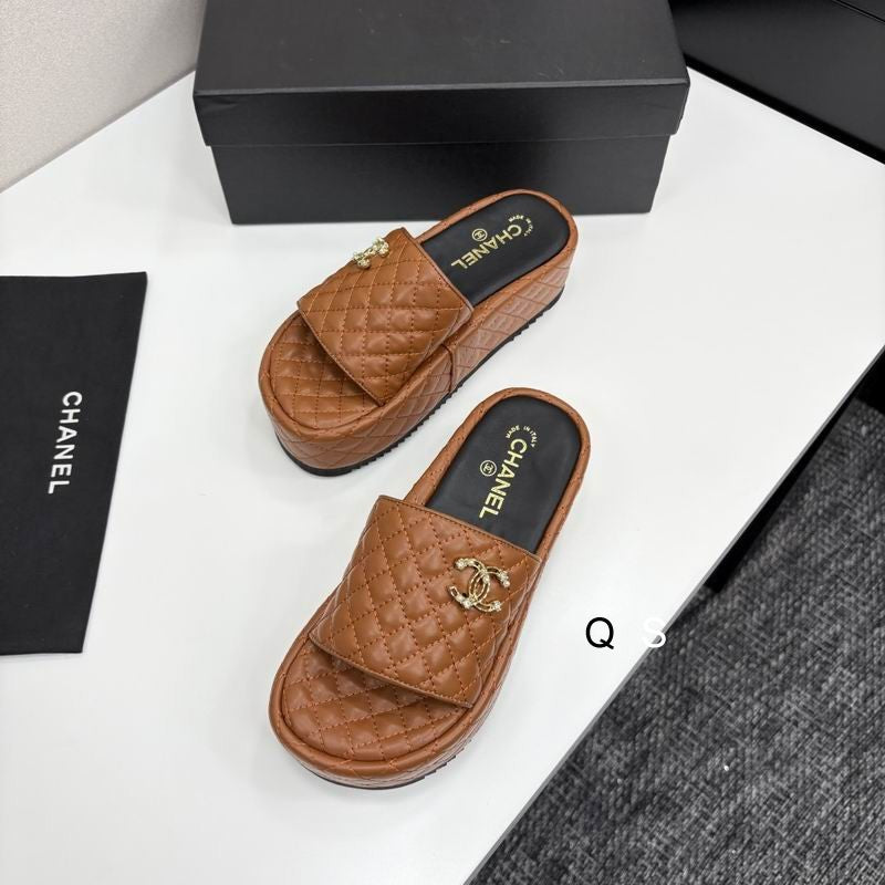 Chanel Quilted Platform Slides