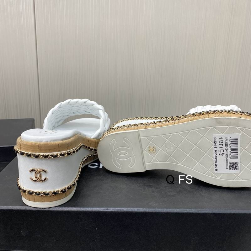 Chanel Braided Platform Wedge Slides
