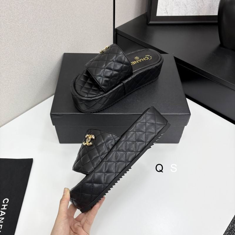 Chanel Quilted Platform Slides