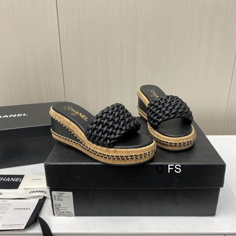 Chanel Braided Platform Wedge Slides